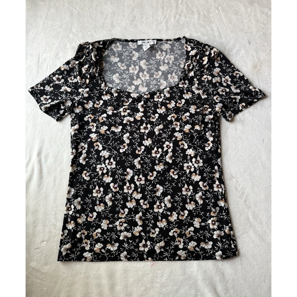 White House Black Market Womens Black Floral Top Size M